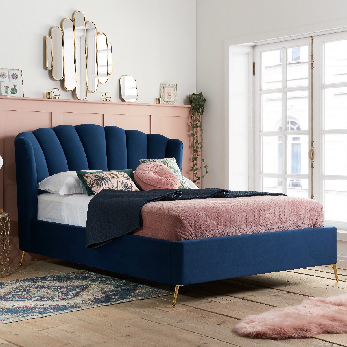 Lottie Upholstered Ottoman Midnight Blue Bed - Kingsize 5ft - Birlea Essentials