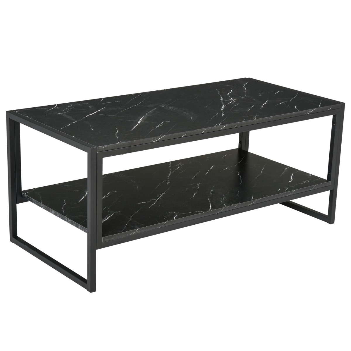 Metal Frame Two-Tier Marble Effect Coffee Table - Black and White - Aldo & Ehren