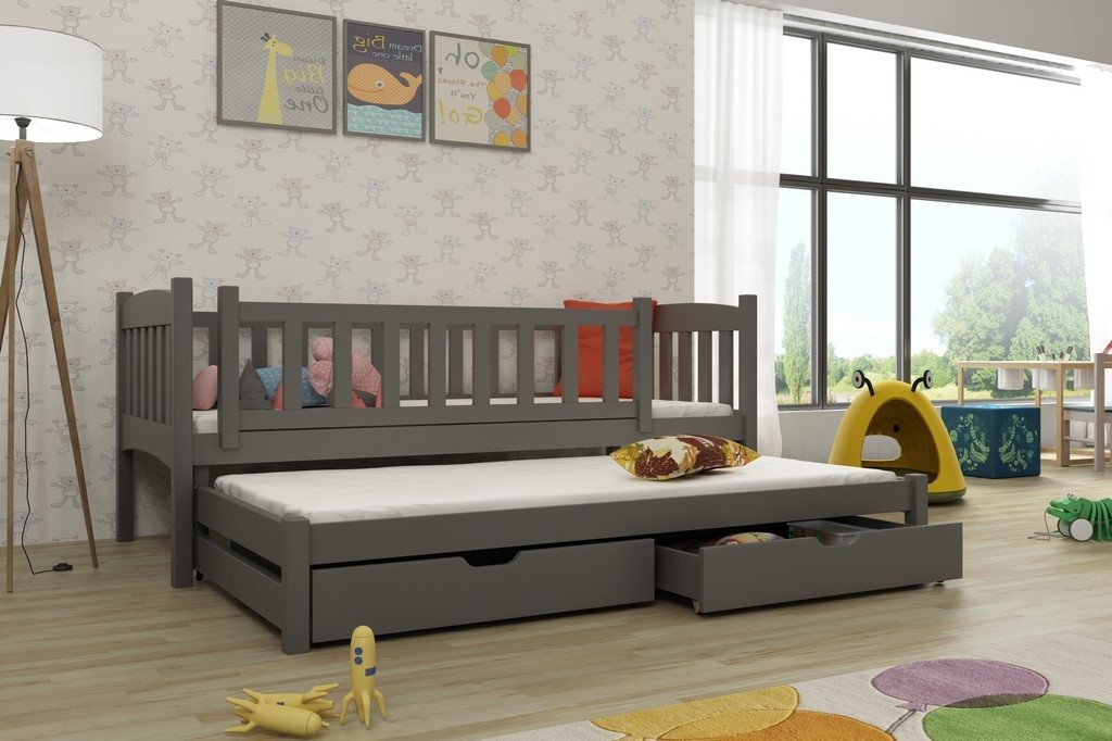MALAIKA 2 Drawers Storage Wooden Double Bed with Trundle - Graphite - Art Nest