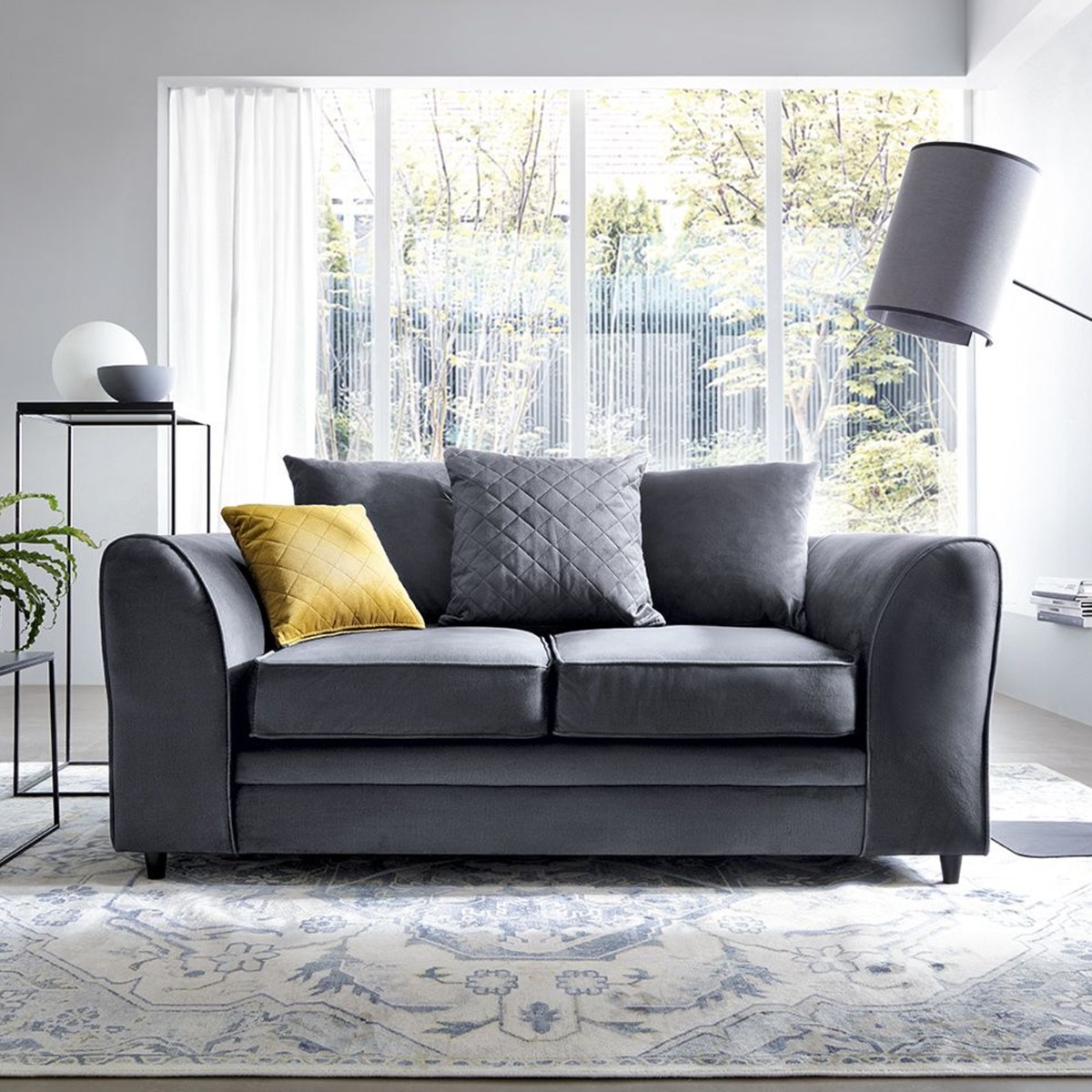 Chic Velvet 2 Seater Sofa - Dark Grey - Moonlight Interiors