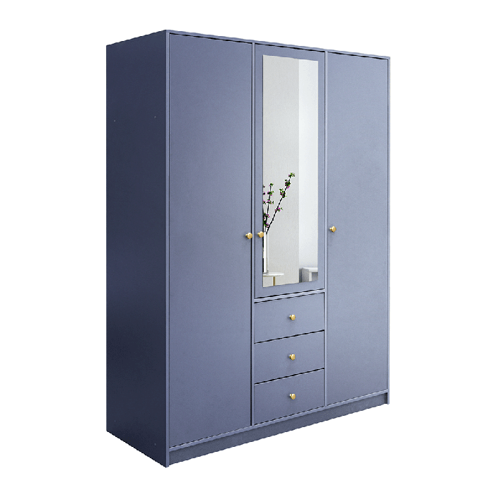 ELVIRO 3 Door Mirrored Wardrobe with 3 Drawers Light Blue - 149cm - Avellino & Wells