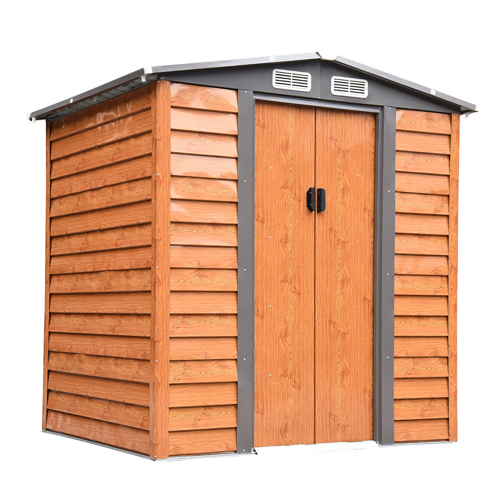 4.9 x 6.3ft Galvanized Steel Garden Shed - Brown - The Garden Savant