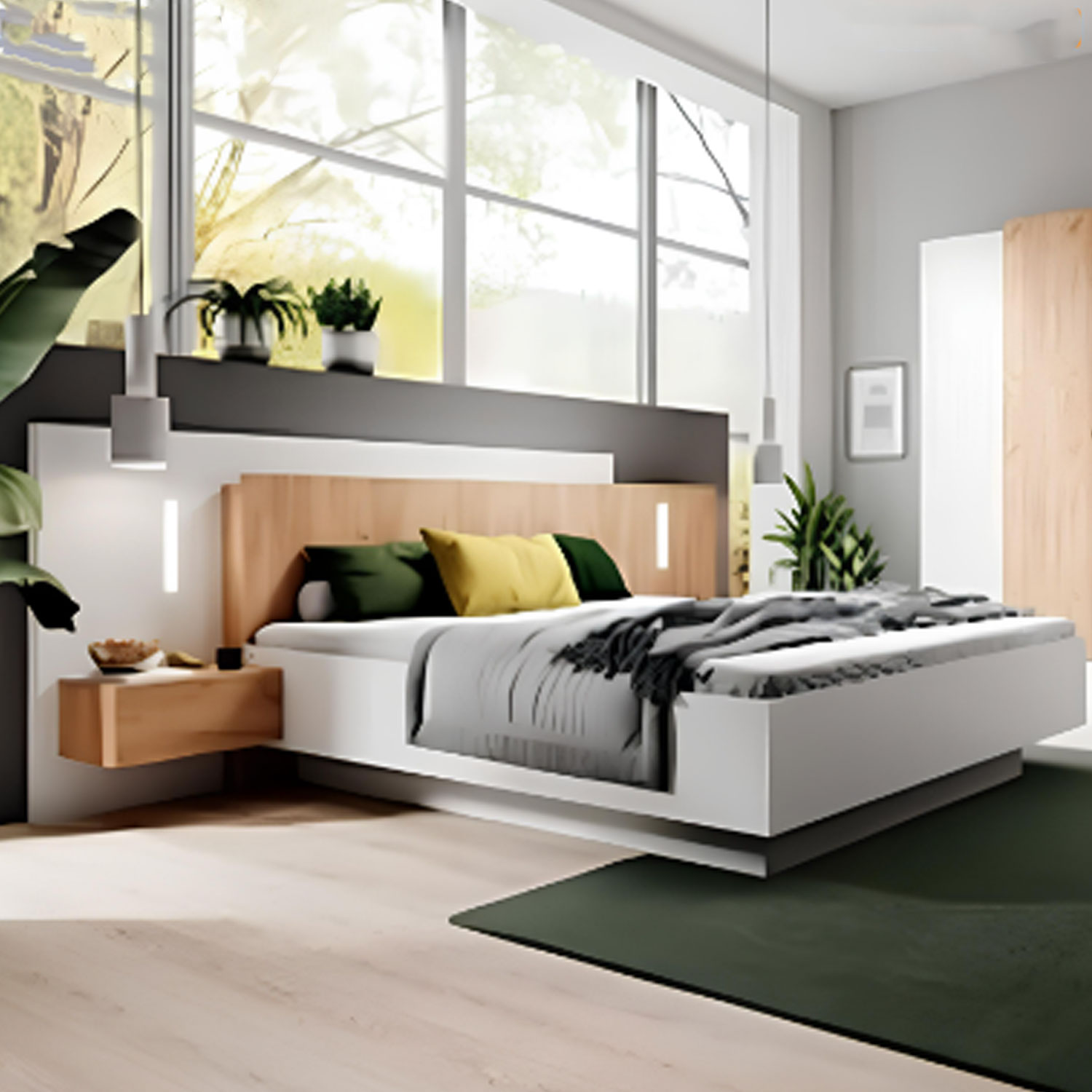 Pantheon Haven Ottoman Kingsize Bed with Bedside Tables - Oak and White - Art Nest