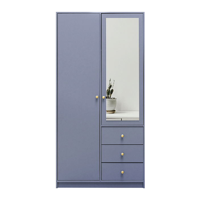 ELVIRO 2 Door Mirrored Wardrobe with 3 Drawers Light Blue - 100cm - Avellino & Wells