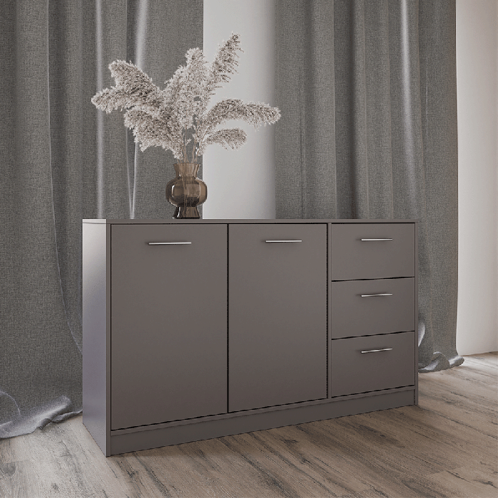 KIRKLEES 2 Door Sideboard with 3 Drawers - Grey - Avellino & Wells
