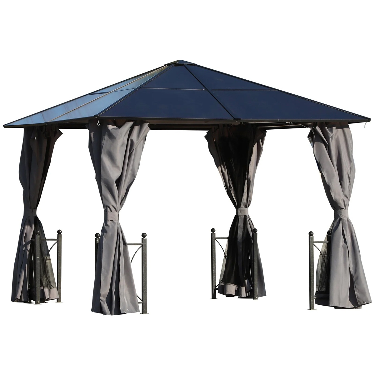 3x3m Outdoor Aluminium Alloy Gazebo with Curtains - Dark Grey - The Garden Savant
