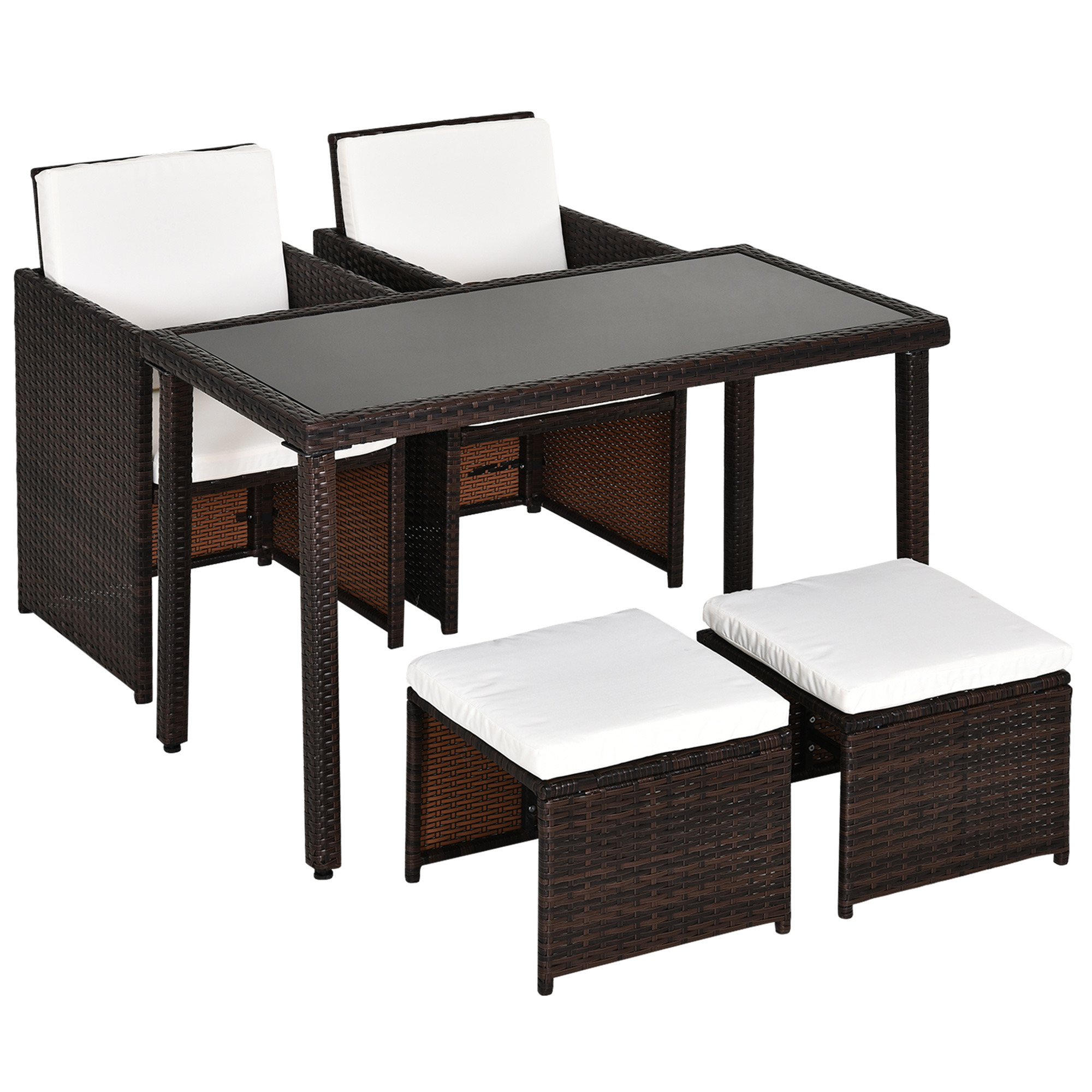 4-Seater Rattan Garden Furniture Space-saving Wicker Weave Sofa Set Conservatory Dining Table Table Chair Footrest Cushioned Brown - Life Essentials