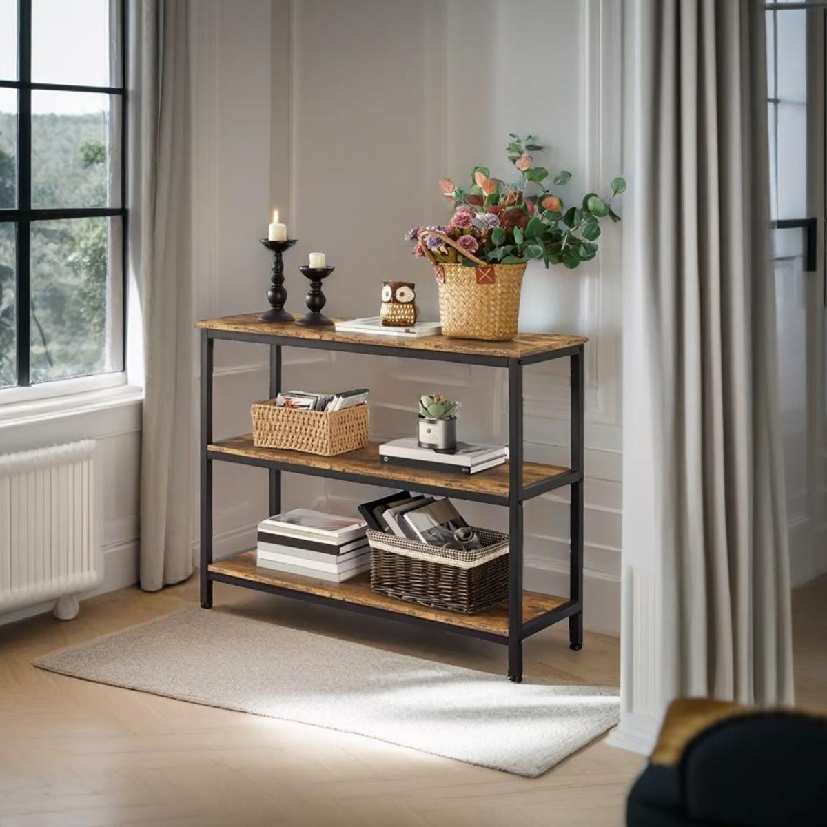 VANTORA Console Table 3-Tier Entryway Table - Rustic Brown - The Urban Forge
