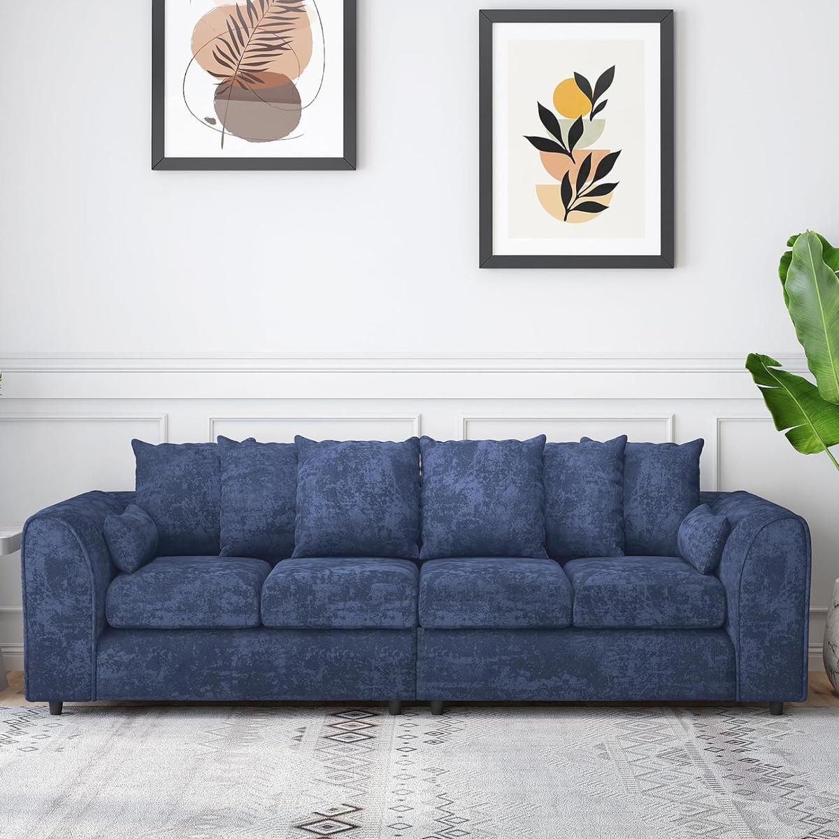 LORVANI Fabric 4 Seater Scatterback Sofa - Midnight Blue - Home Done