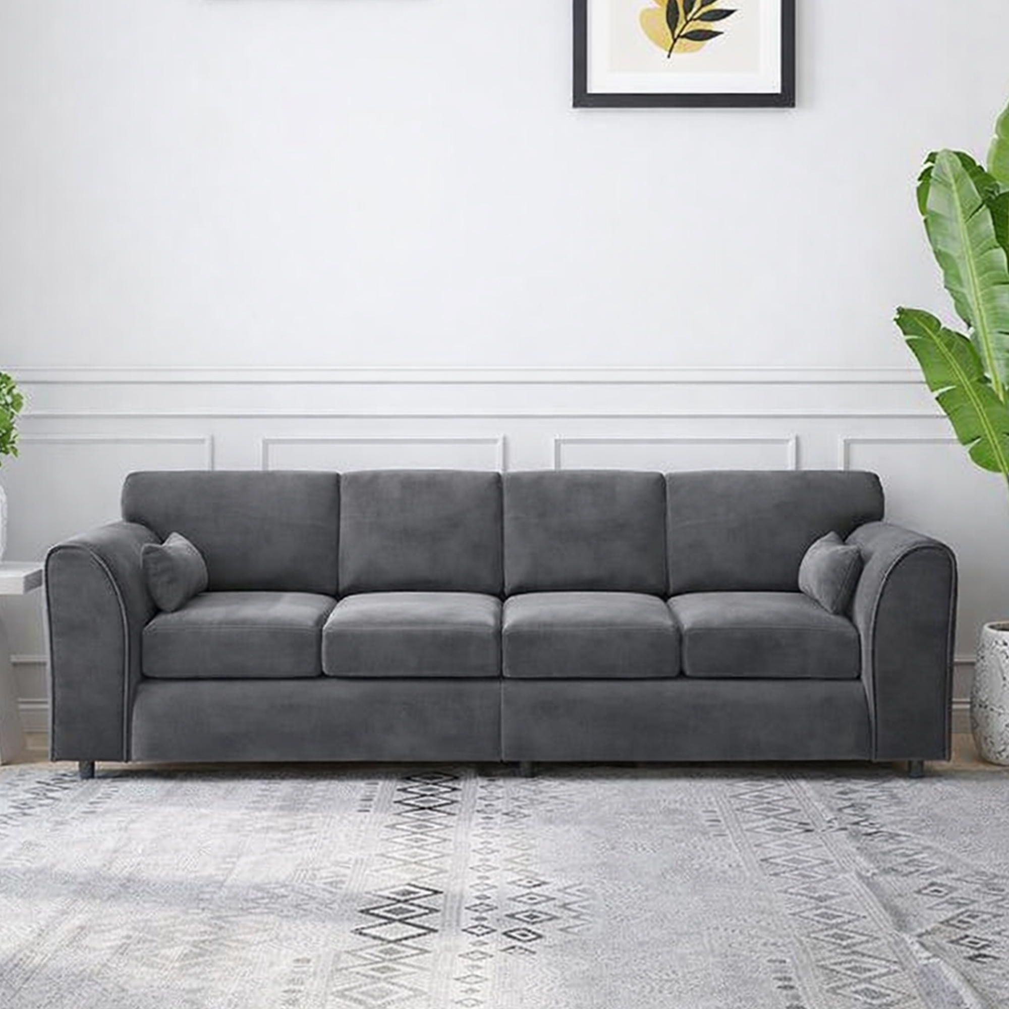 DELANO Plush Velvet 4 Seater Fullback Sofa - Dark Grey - Home Done