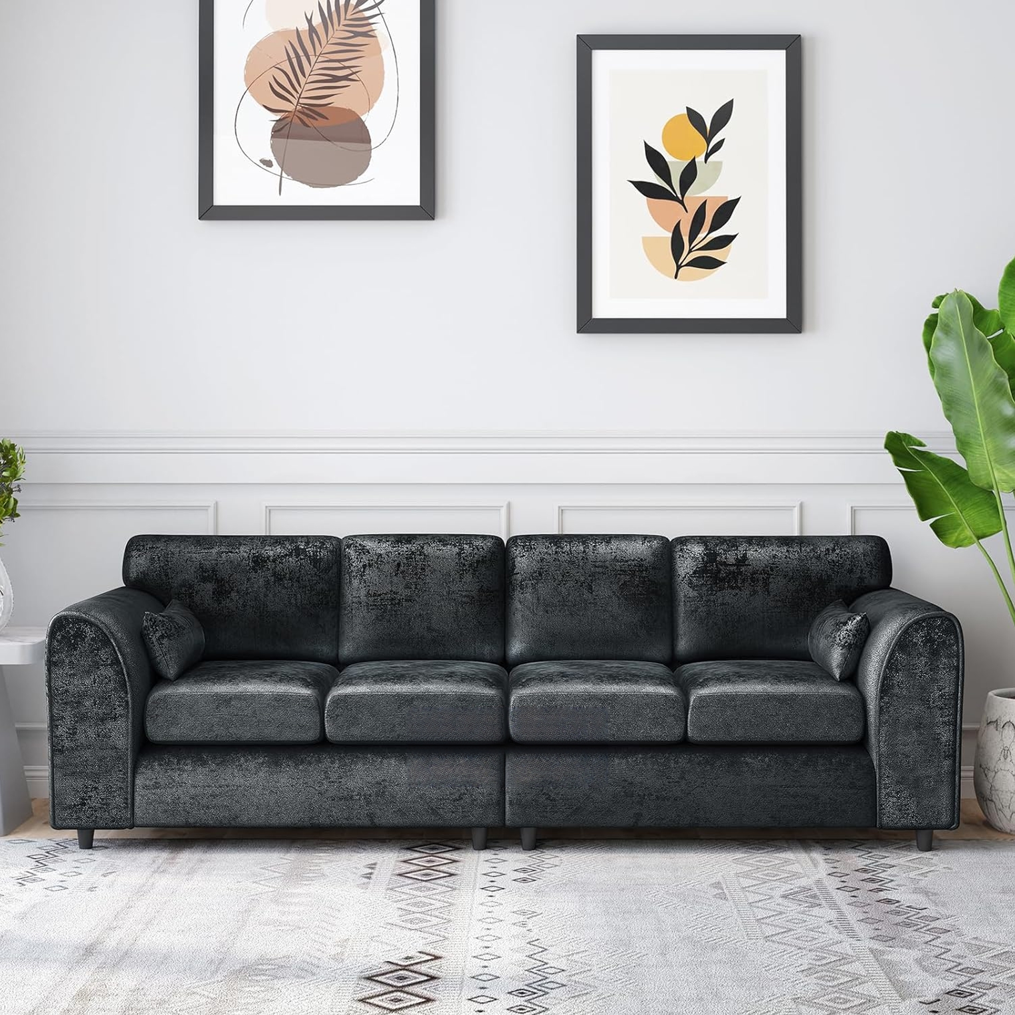 VELOURA Crush Velvet 4 Seater Fullback Sofa - Black - Home Done