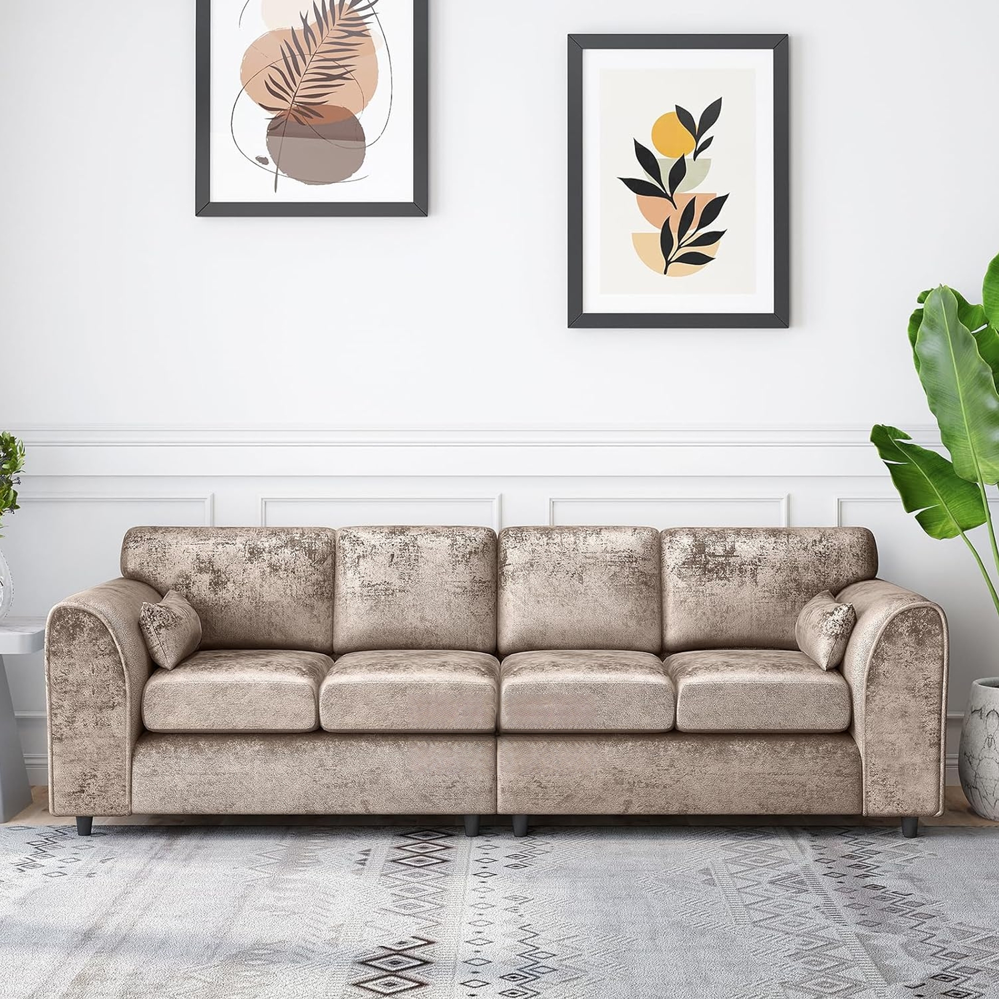 VELOURA Crush Velvet 4 Seater Fullback Sofa - Mink - Home Done
