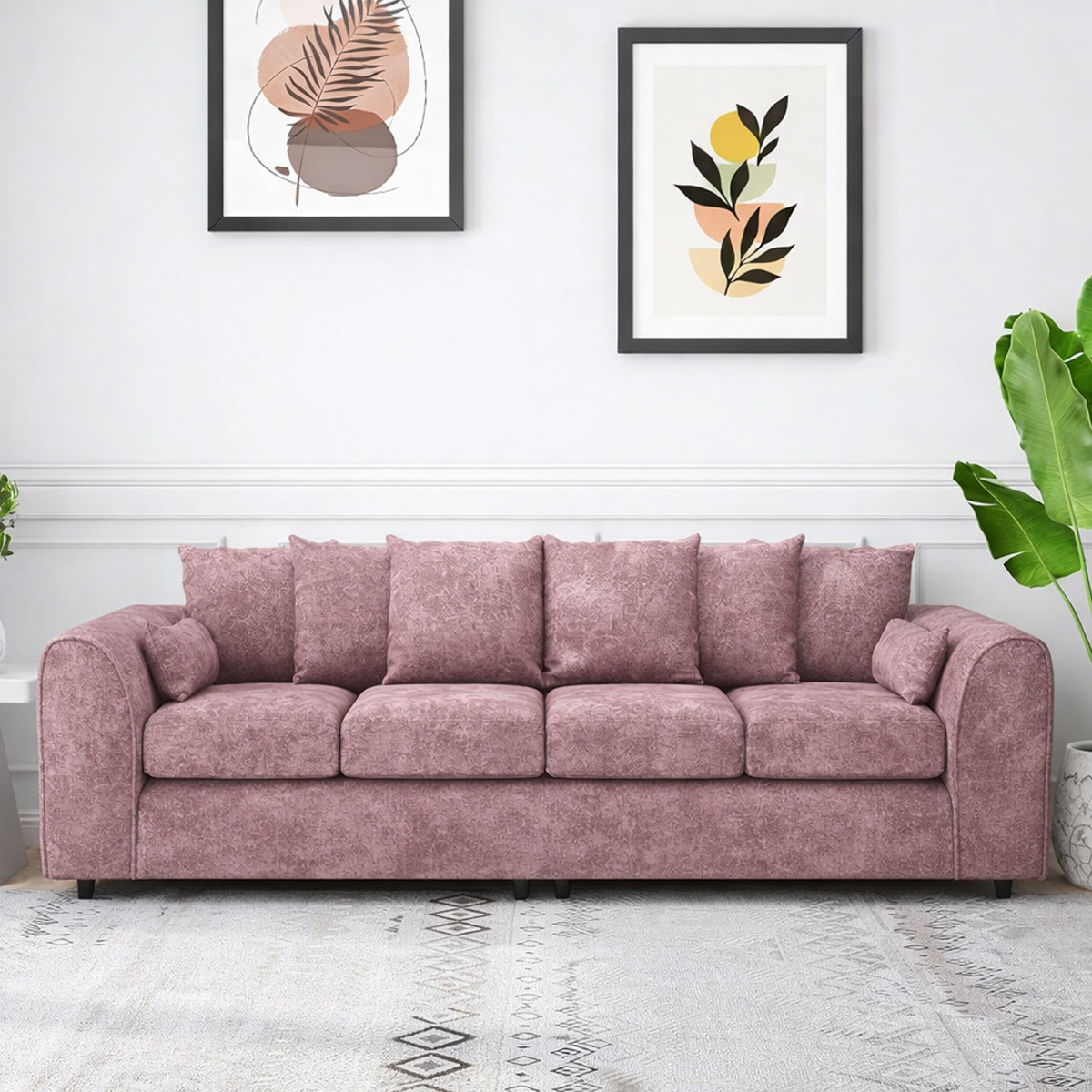 LORVANI Fabric 4 Seater Scatterback Sofa - Pink - Home Done