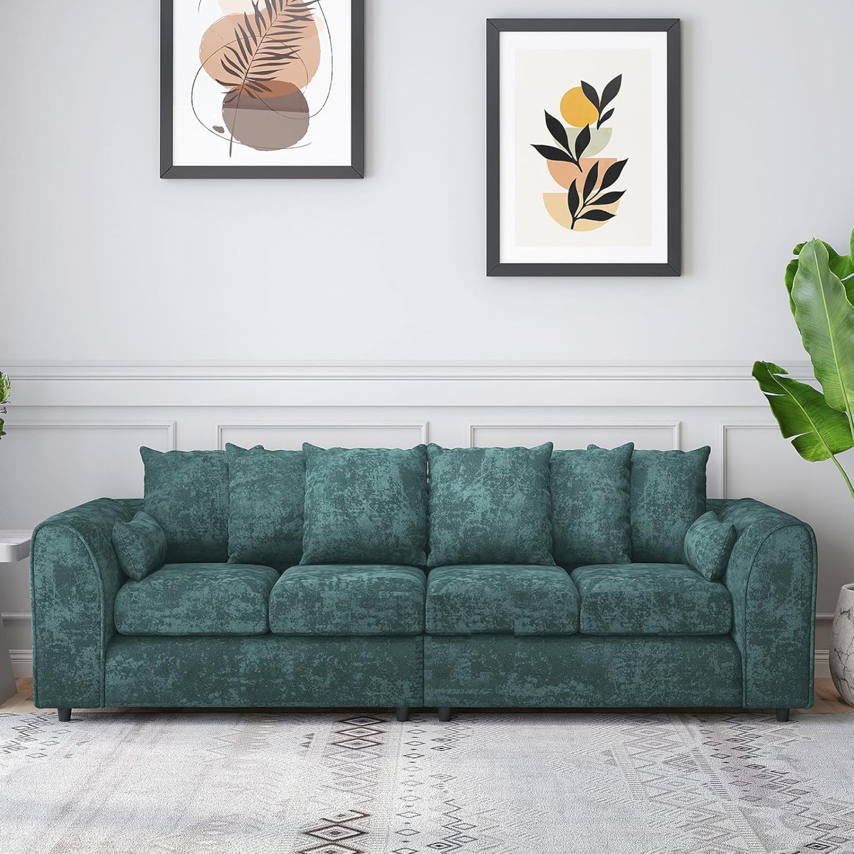 LORVANI Fabric 4 Seater Scatterback Sofa - Teal - Home Done