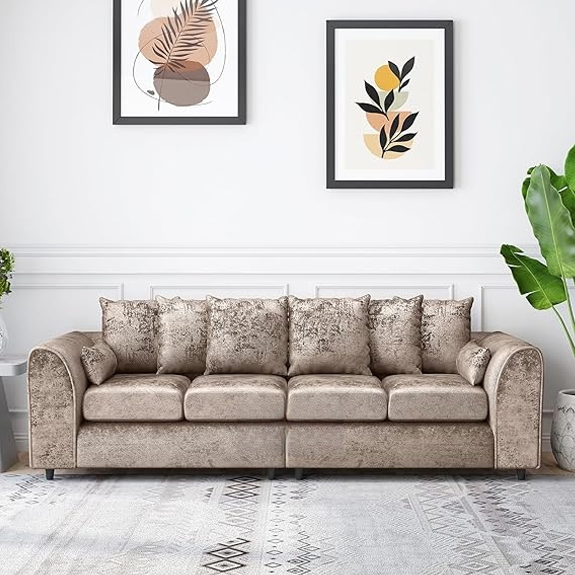VELOURA Crush Velvet 4 Seater Scatterback Sofa - Mink - Home Done