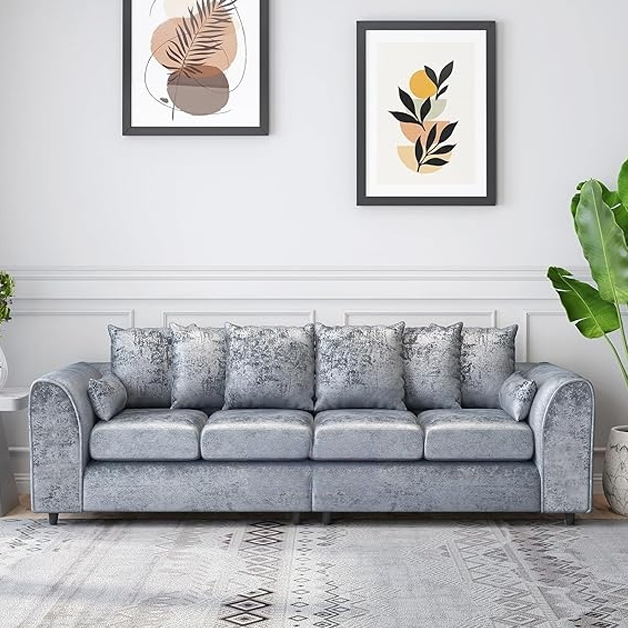 VELOURA Crush Velvet 4 Seater Scatterback Sofa - Silver - Home Done