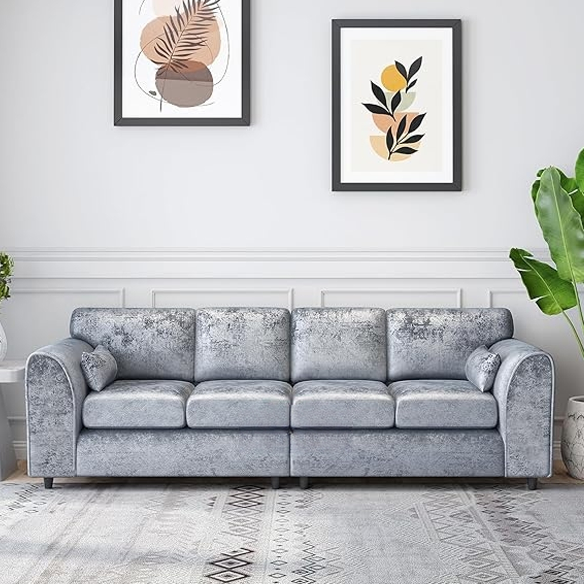 VELOURA Crush Velvet 4 Seater Fullback Sofa - Silver - Home Done
