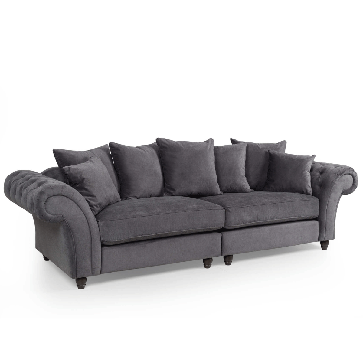 Classic Fabric 4 Seater Sofa Beverley Elegant with Solid Frame - Grey Finish - Sigrid Mills