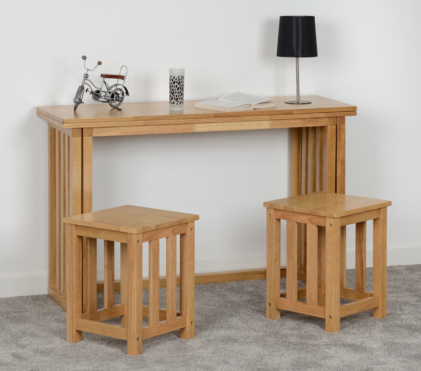 Richmond Foldaway Dining Set (2 Stools) - Oak Varnish - Budget Deals