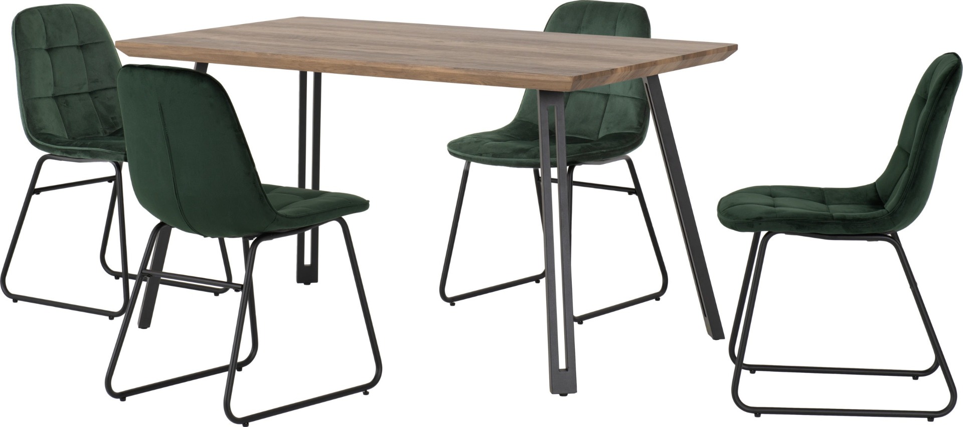 Quebec Straight Edge Dining Set with Lukas Chairs - Oak Effect Black Emerald Green Velvet - Budget Deals