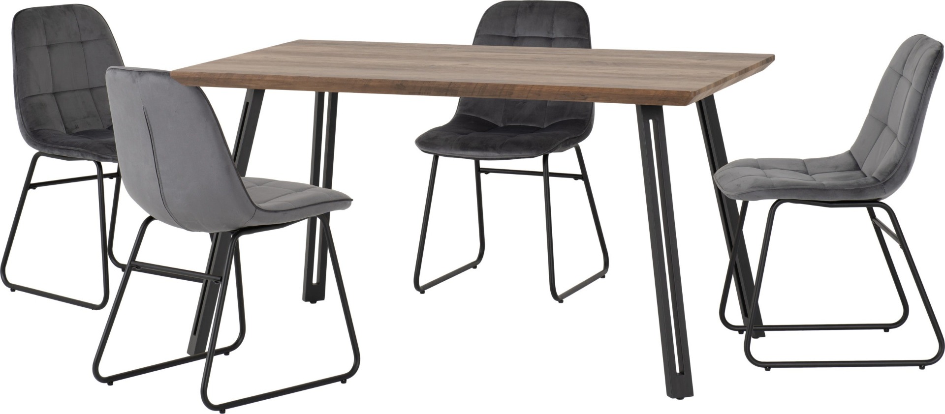 Quebec Straight Edge Dining Set with Lukas Chairs - Oak Effect Black Grey Velvet - Budget Deals