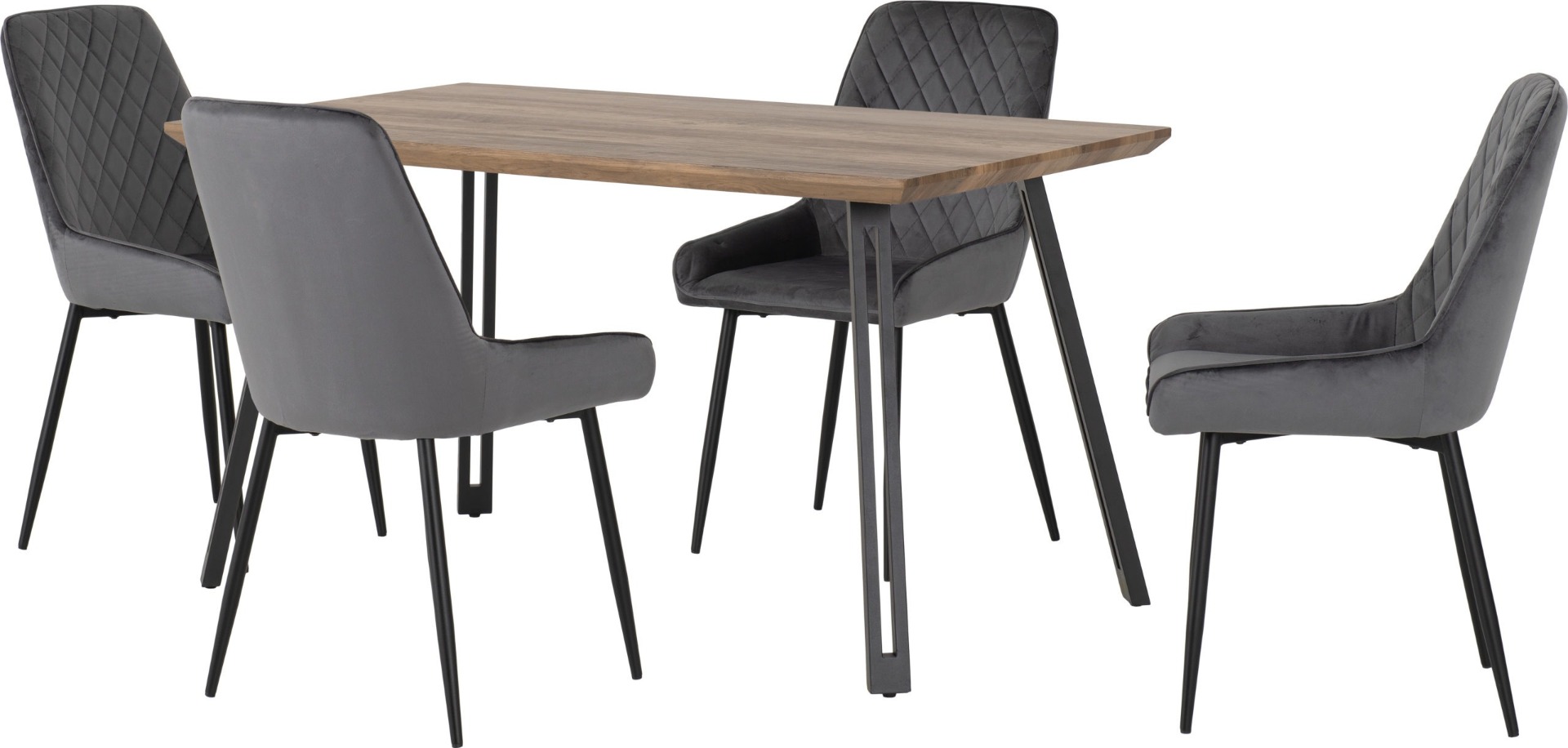 Quebec Straight Edge Dining Set with Avery Chairs - Oak Effect Black Grey Velvet - Budget Deals
