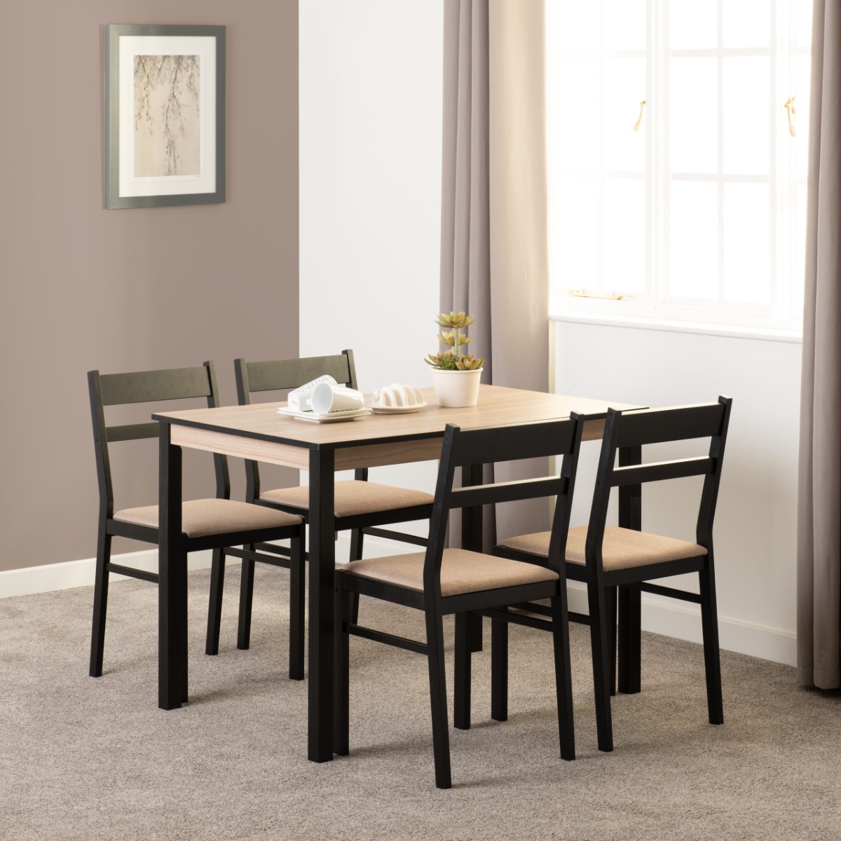 Radley Dining Set - Black Oak Effect Oat Fabric - Budget Deals