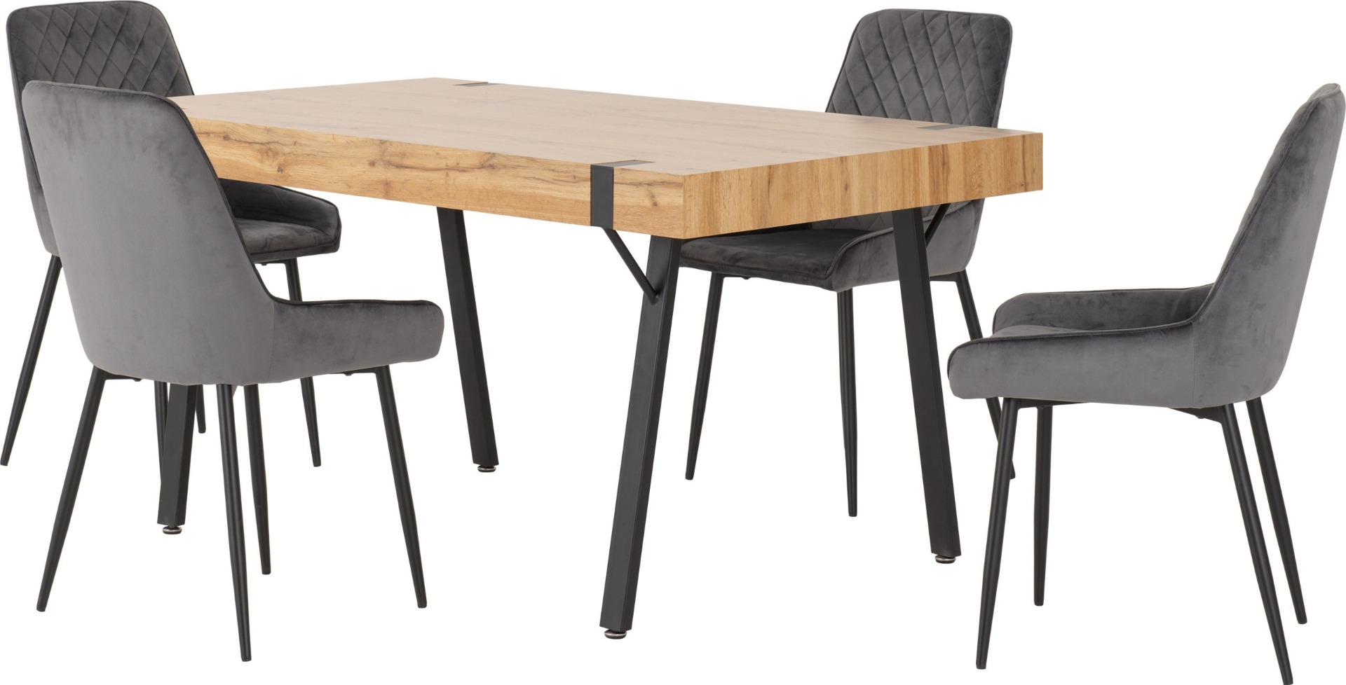 Treviso Dining Set with Avery Chairs - Light Oak Effect Black Grey Velvet - Budget Deals