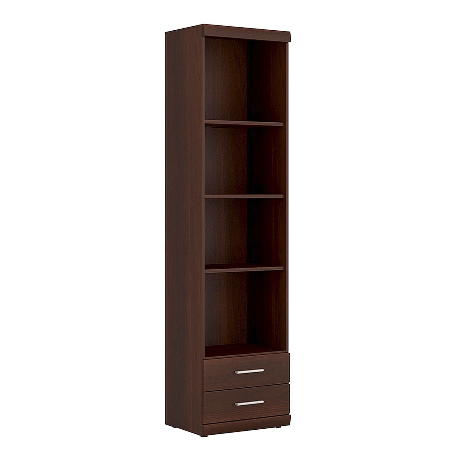 Imperial Tall 2 Drawer Narrow Cabinet open shelving - Dark Mahogany Melamine - Rosalind Collection