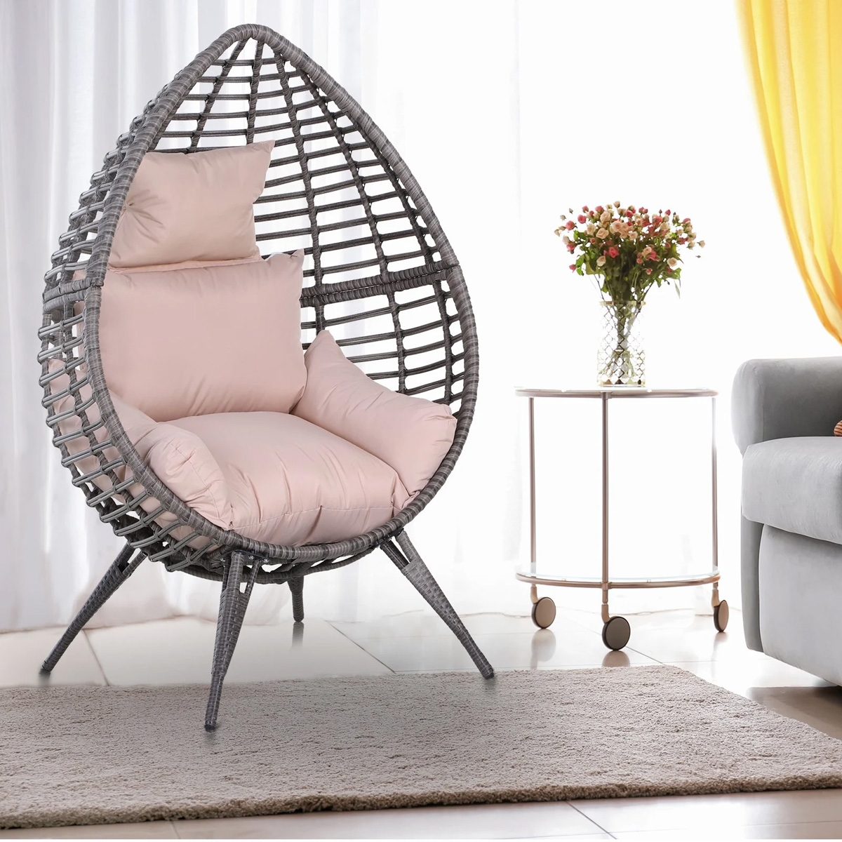 PE Rattan Outdoor Egg Chair with Cushion - Grey - The Garden Savant
