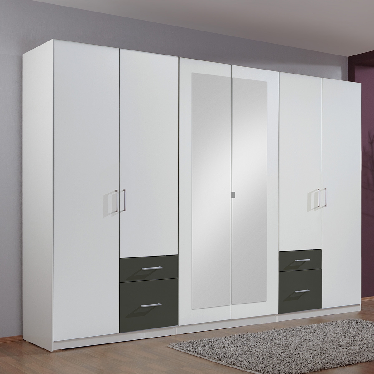 Wardrobe - FRESCO 6 Door Wardrobe White and Graphite 270cm - Wimex Distribution