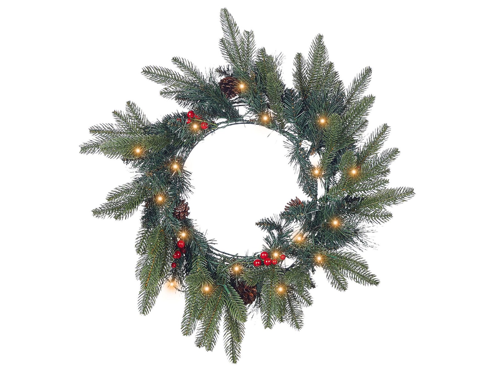 Twinkling Pine Pre-Lit Christmas Wreath 50 cm - Green - Gemini Interiors