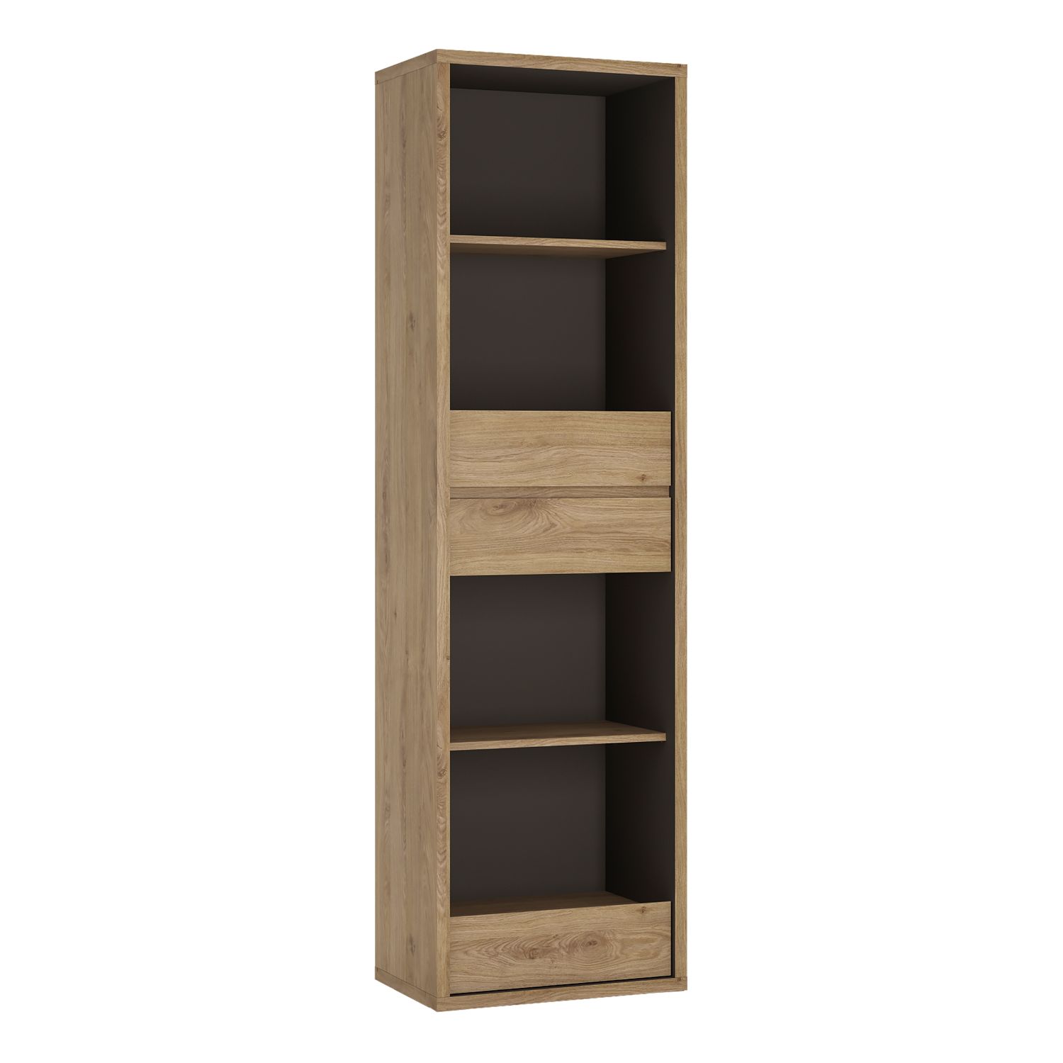 Shetland Tall Narrow 3 Drawer bookcase - Shetland Oak Finish - Rosalind Collection