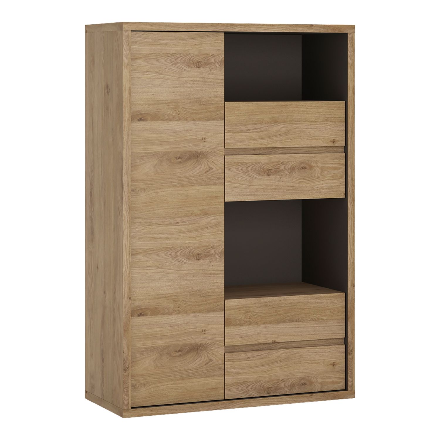 Shetland 1 Door 4 drawer display cabinet - Shetland Oak Finish - Rosalind Collection