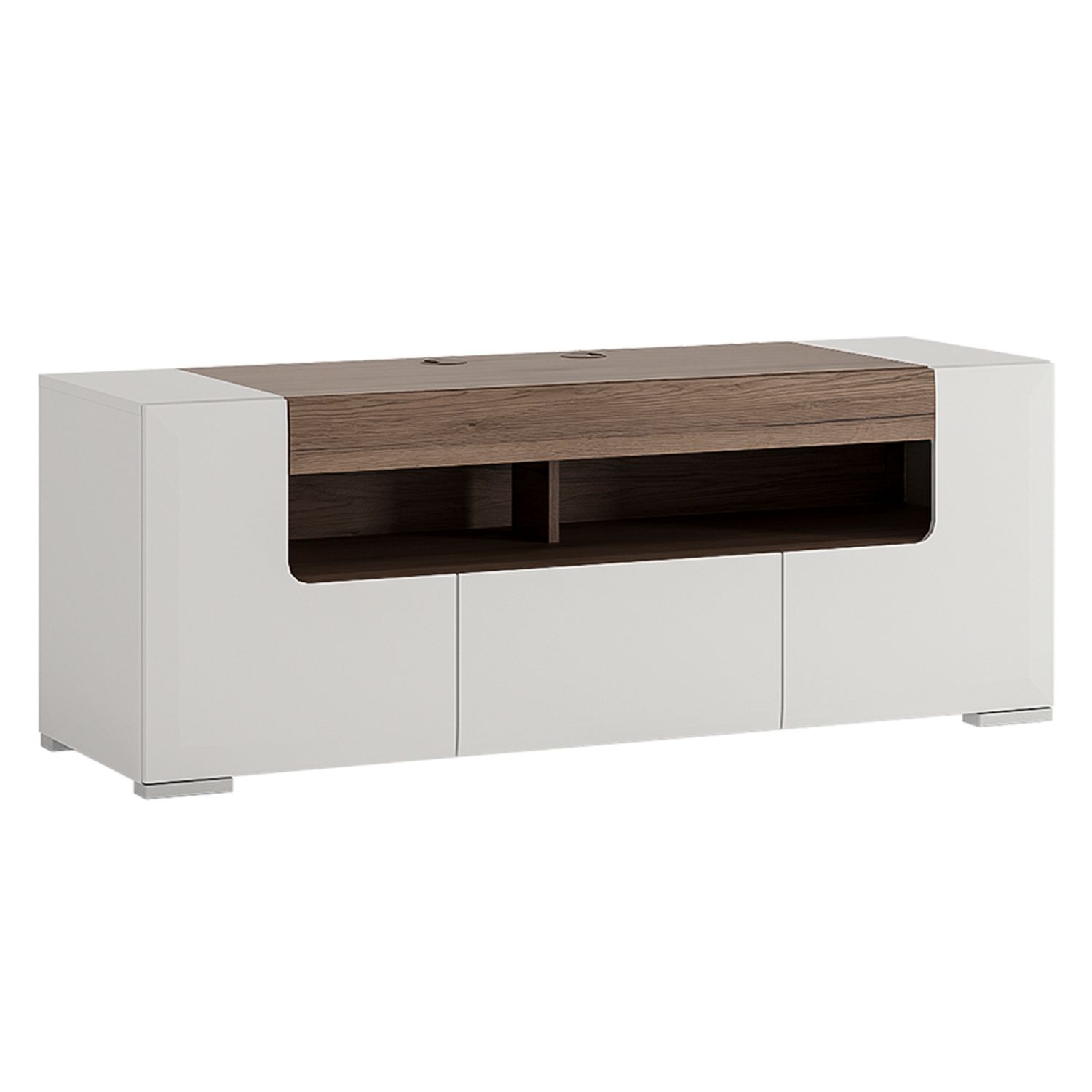 Toronto 140cm wide TV Cabinet - White High Gloss with San Remo Oak inset - Rosalind Collection