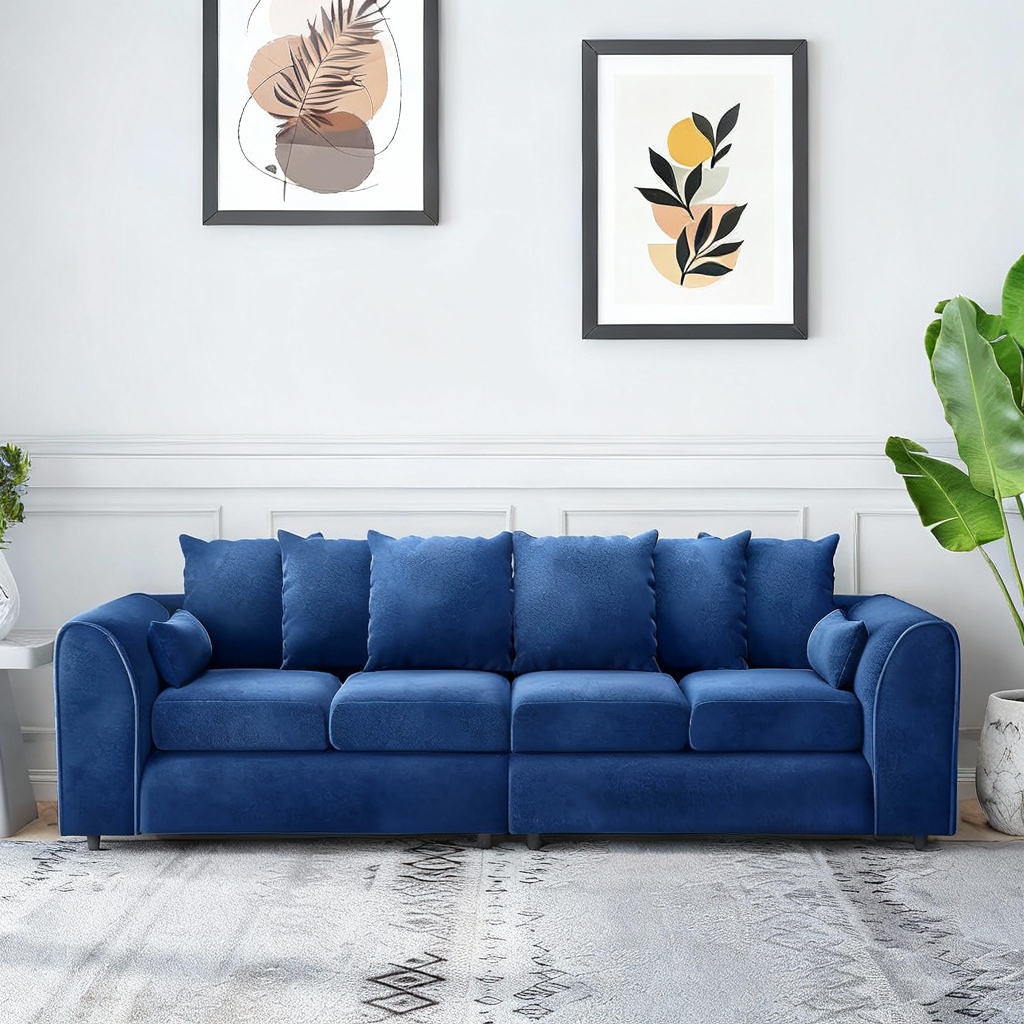 DELANO Plush Velvet 4 Seater Scatterback Sofa - Midnight Blue - Home Done