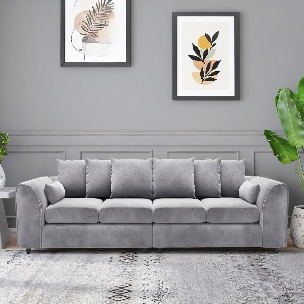 DELANO Plush Velvet 4 Seater Scatterback Sofa - Light Grey - Home Done