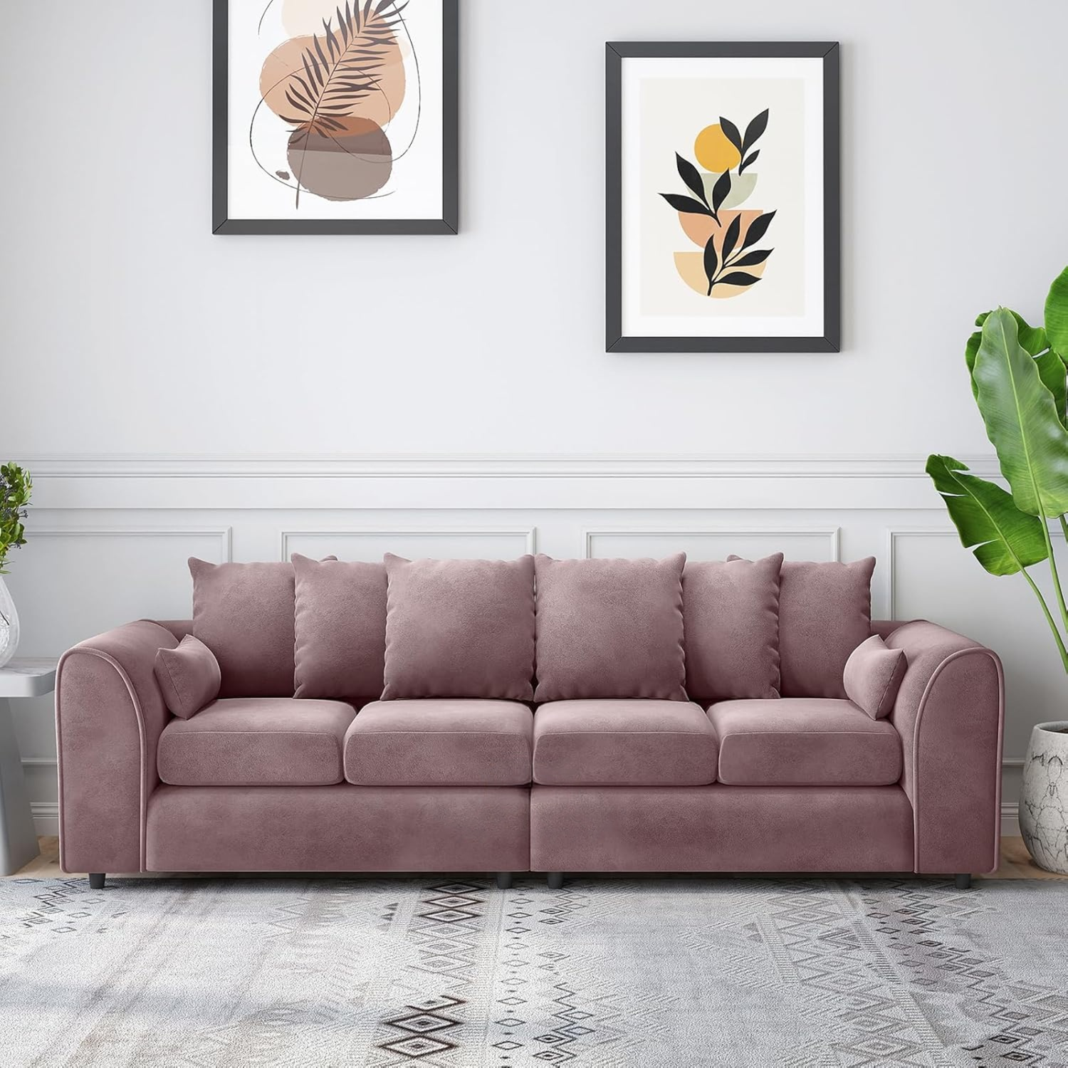 DELANO Plush Velvet 4 Seater Scatterback Sofa - Pink - Home Done