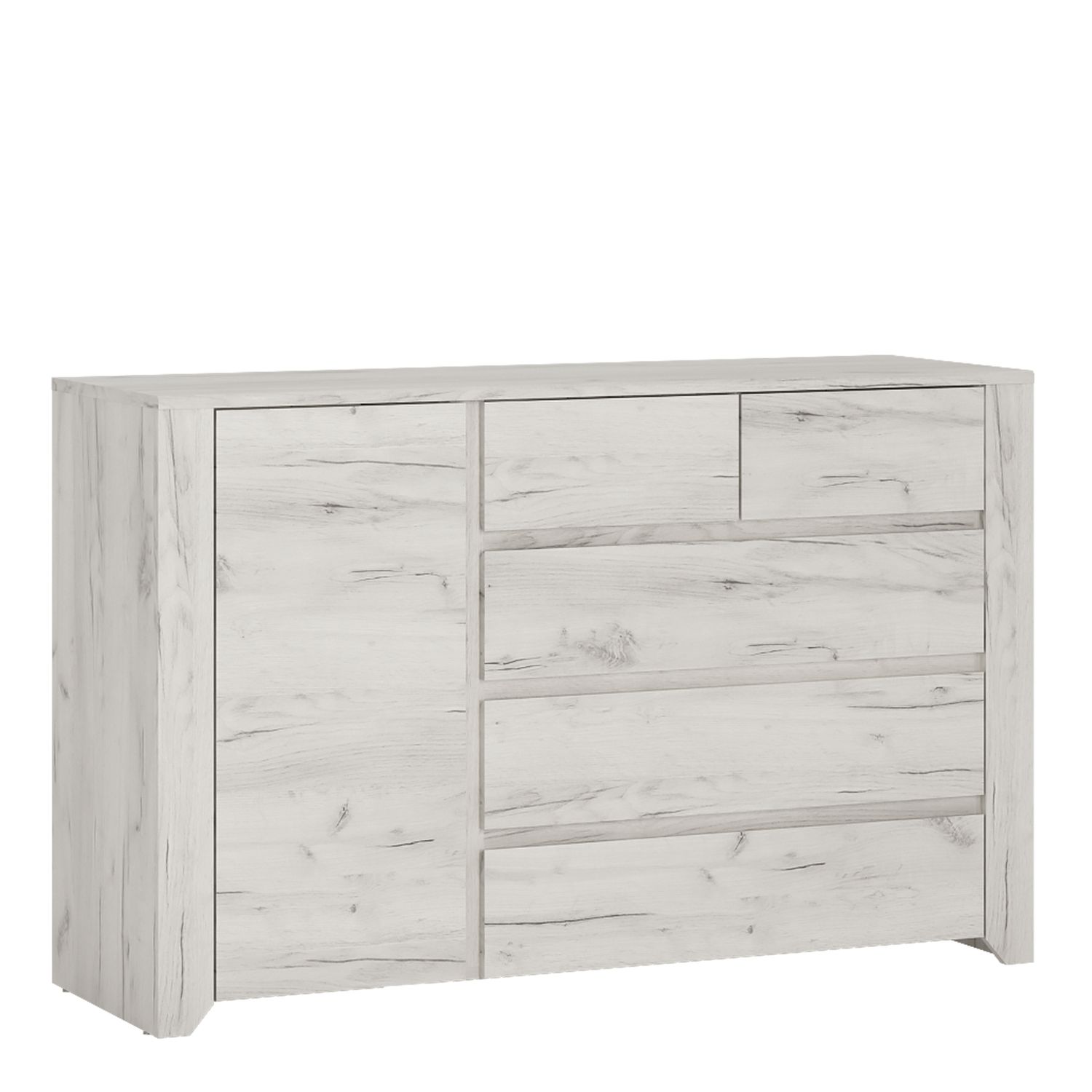 AKRON White Chest of Drawers - Large-sized, 5 Drawers - Rosalind Collection