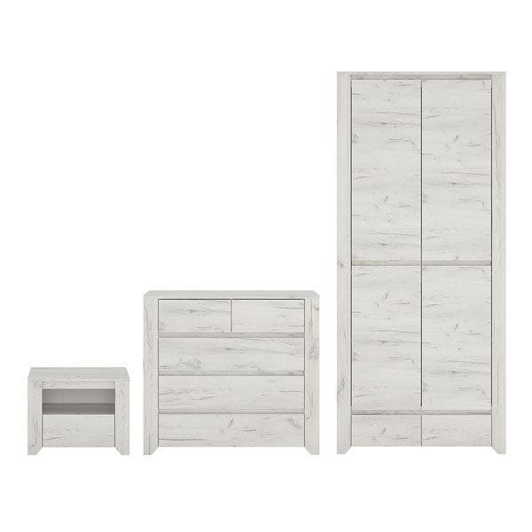 Wardrobe Set - AKRON 2 Door Bedroom Set 3 Piece White Oak Melamine 84cm - Rosalind Collection