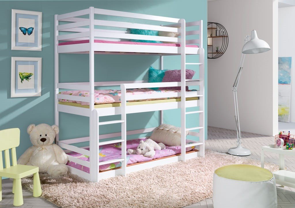 White Solid Pine Wooden Triple Bunk Bed Ted - Without Mattress - Art Nest