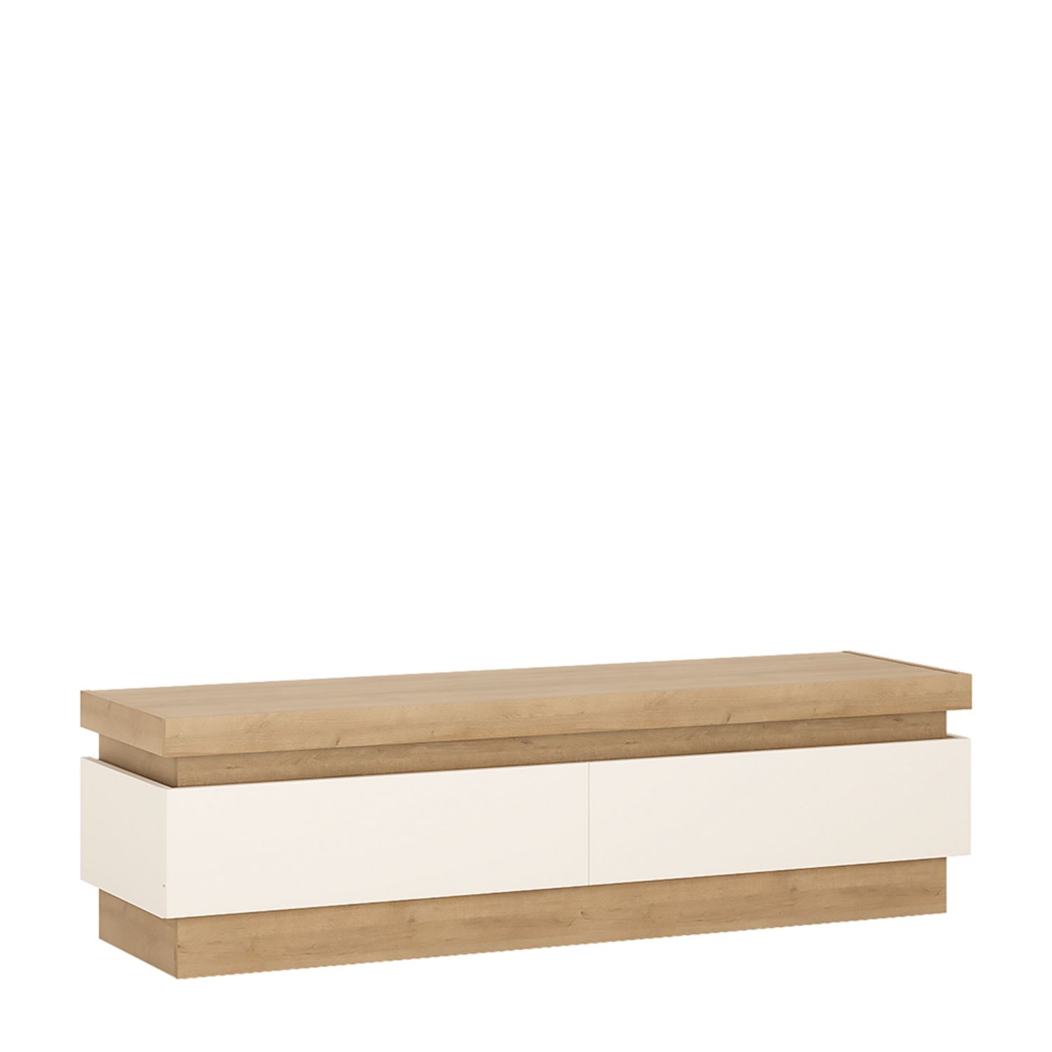 Lyon 2 drawer TV cabinet (including LED lighting) - Riviera Oak/White high gloss - Rosalind Collection