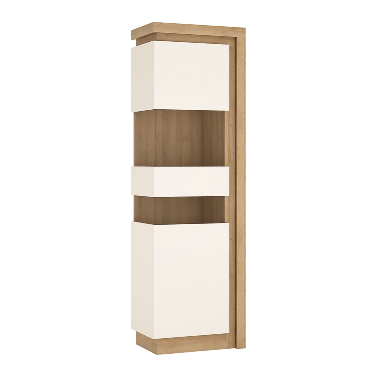 Lyon Tall narrow display cabinet (LHD) (including LED lighting) - Riviera Oak/White high gloss - Rosalind Collection