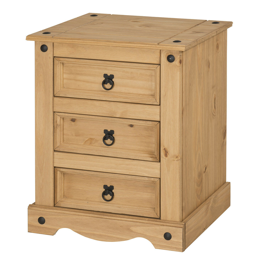 Bedside Table - CORONA 3 Drawer Nightstand Natural 52.5cm - Bedroom & More
