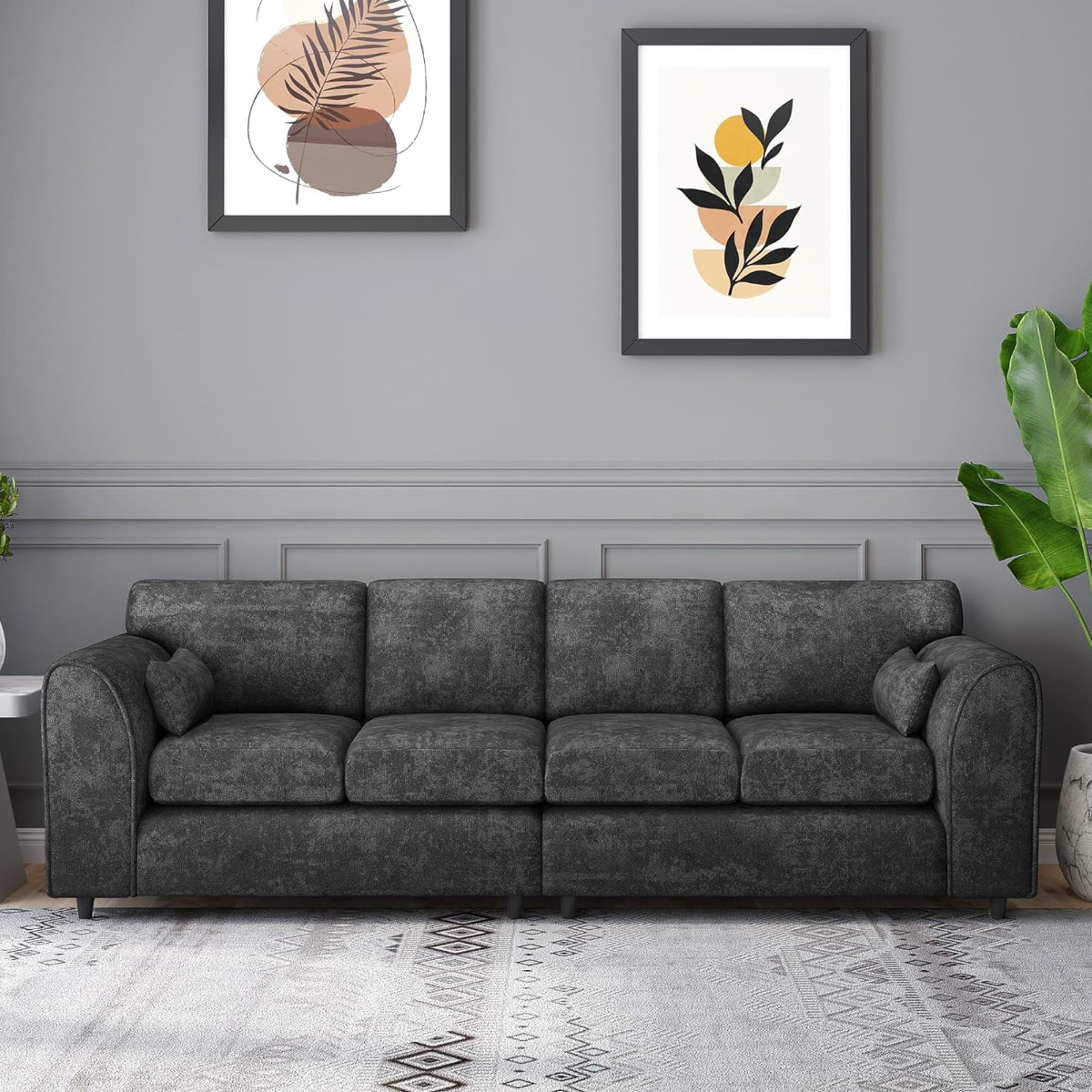 LORVANI Fabric 4 Seater Fullback Sofa - Dark Grey - Home Done