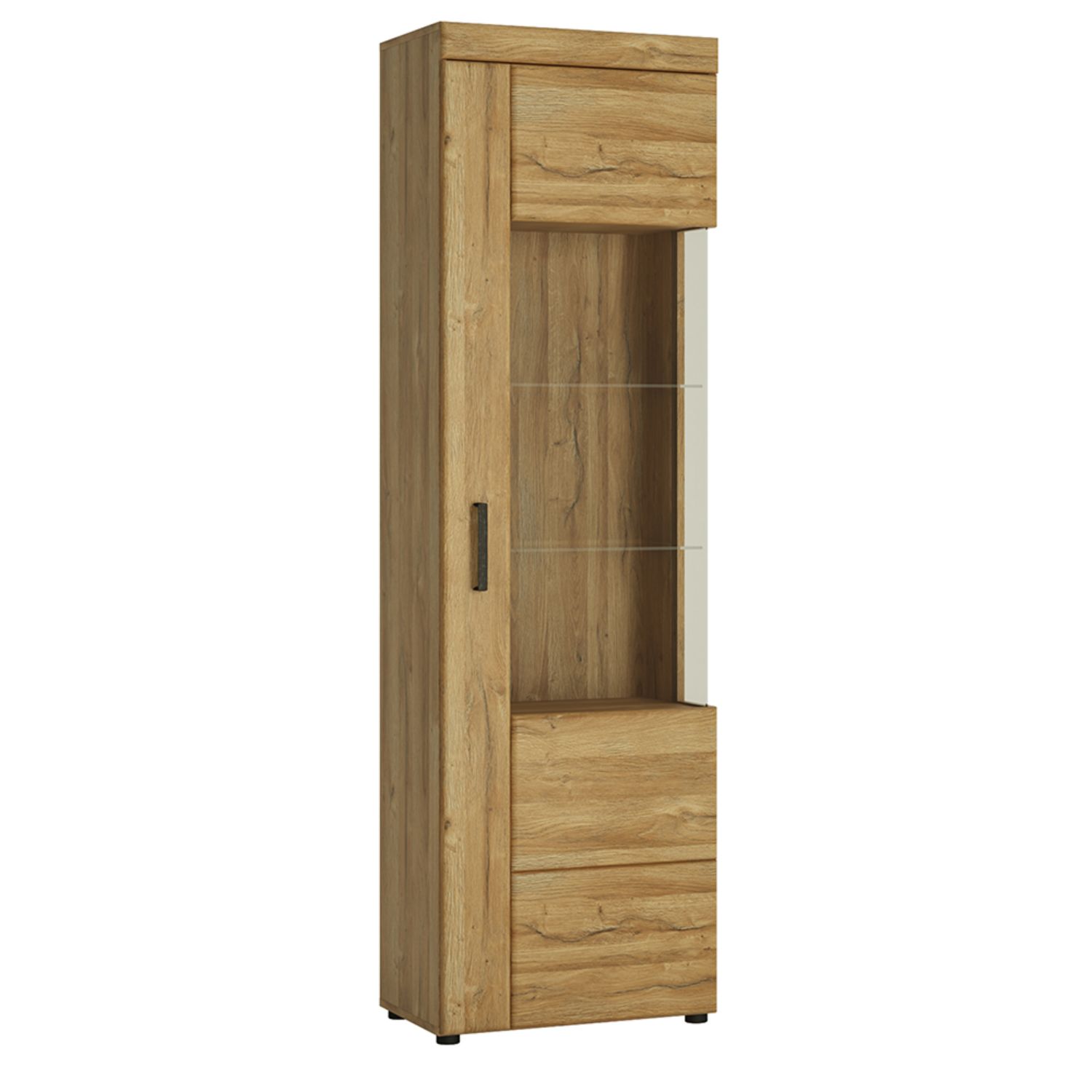 Cortina Tall glazed display cabinet (RH) - Grandson Oak - Rosalind Collection