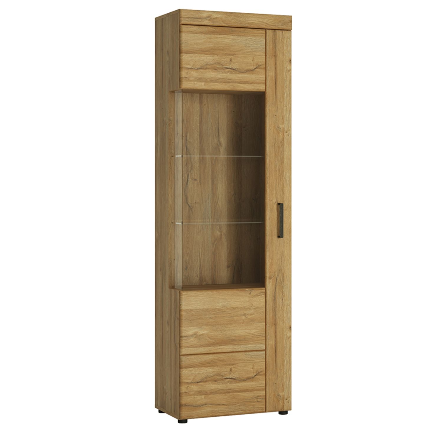 Cortina Tall glazed display cabinet (LH) - Grandson Oak - Rosalind Collection