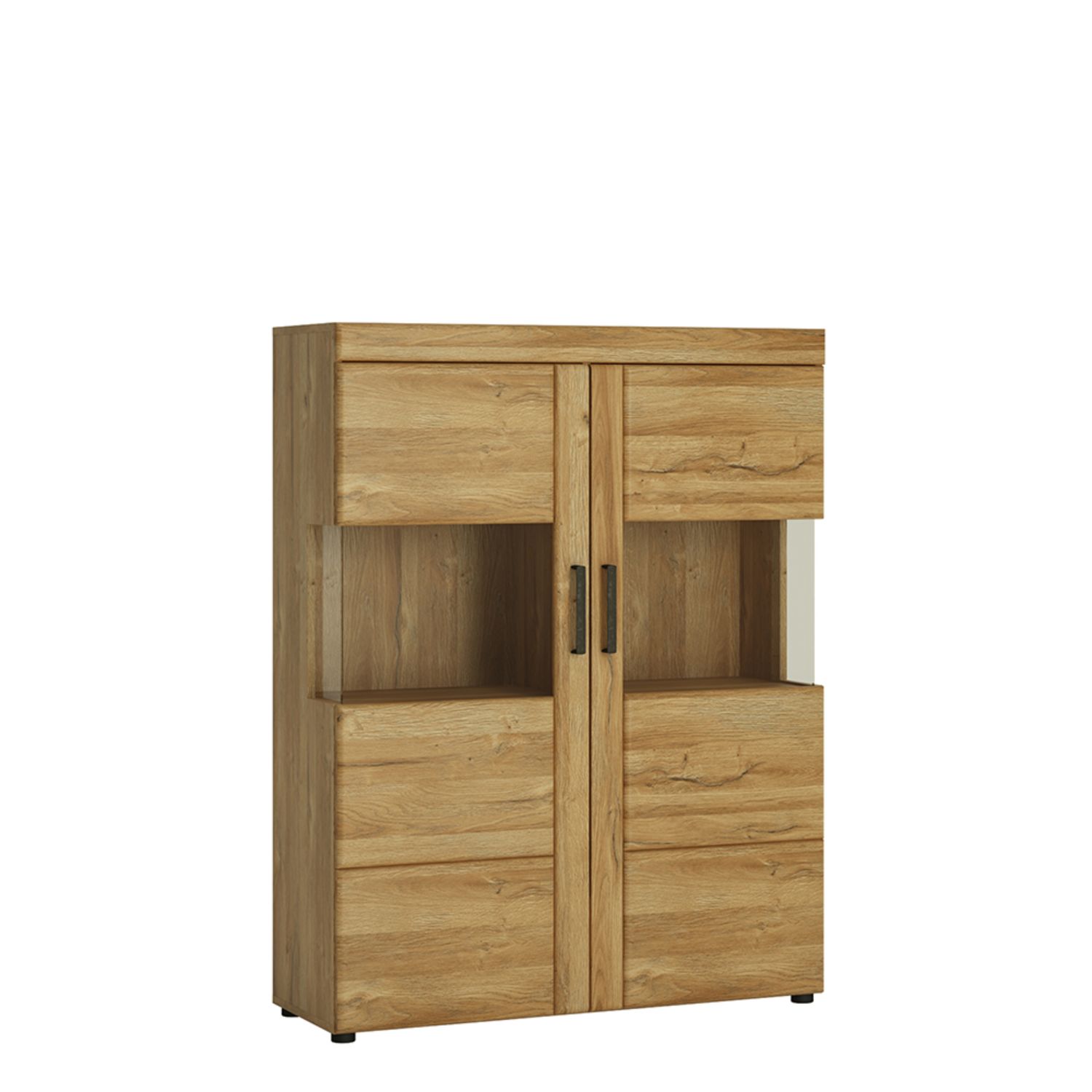Cortina Low wide 2 door display cabinet - Grandson Oak - Rosalind Collection