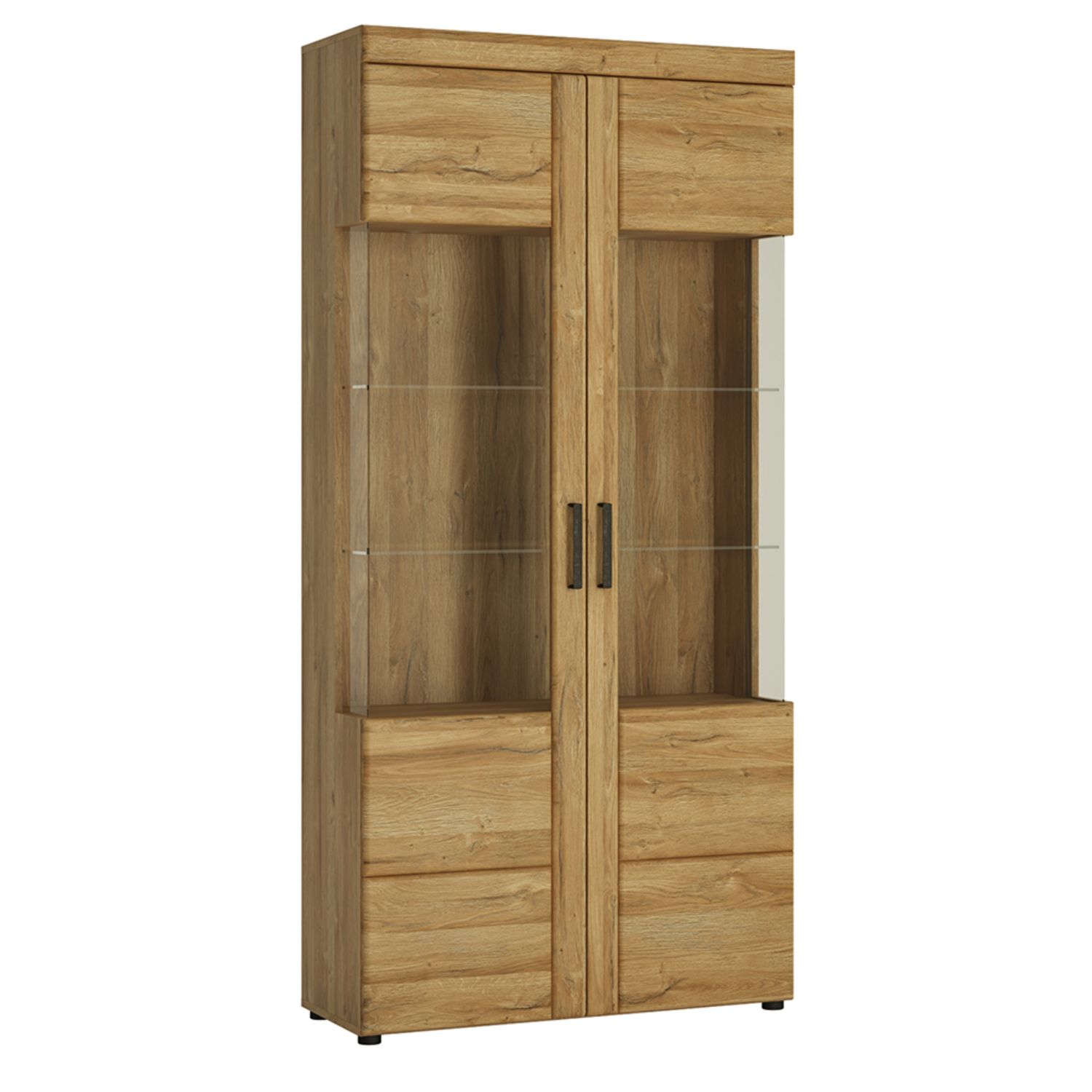 Cortina Tall wide 2 door glazed display cabinet - Grandson Oak - Rosalind Collection