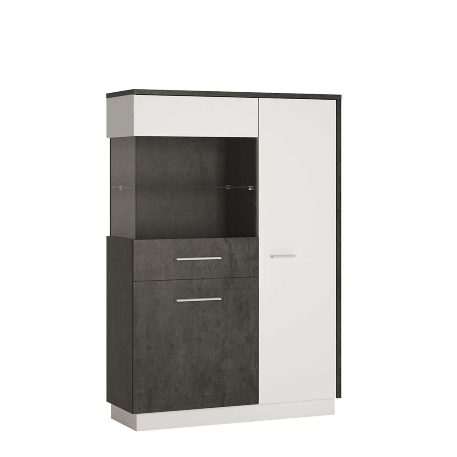 Zingaro Low display cabinet (LH) - Slate Grey and Alpine White - Rosalind Collection